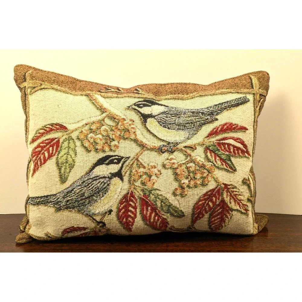 Chickadee Bird Tapestry Throw Pillow Woodland Nature Decorative Accent Cushion